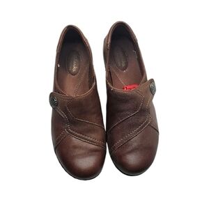 CLARKS Bendables Brown Leather Slip On Clog Shoes Size 8